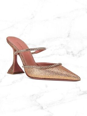 Amina Muaddi Miniglitter Mules Bronze/Rose Gold